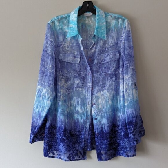 Allison Daley semi sheer ombre neon multicoloured button down blouse - Picture 4 of 6